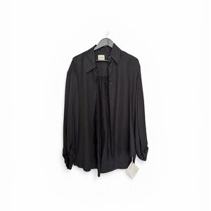 KHAITE Black Relaxed Silk Button-Up Blouse